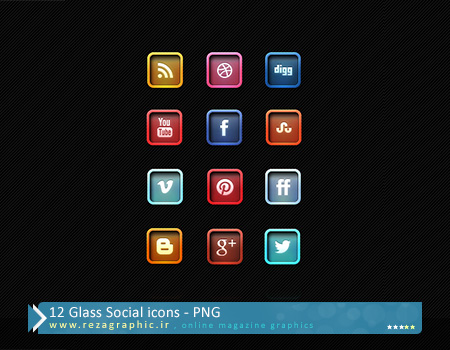 12 آیکون شیشه ای شبکه اجتماعی | رضاگرافیک